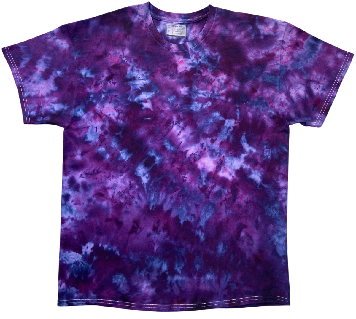 Imperial Purple Ice Scrunch tie dye T-shirt in deep purple, violet, magenta and blue tones, individually hand dyed in the UK.