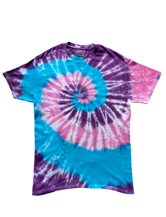 Purple, Blue and Pink Spiral Tie Dye T-Shirt, Adult, Youth, Unisex, XS, S, M, L, XL, 2XL, 3XL, 4XL, 5XL, Dyed in the UK, Gift