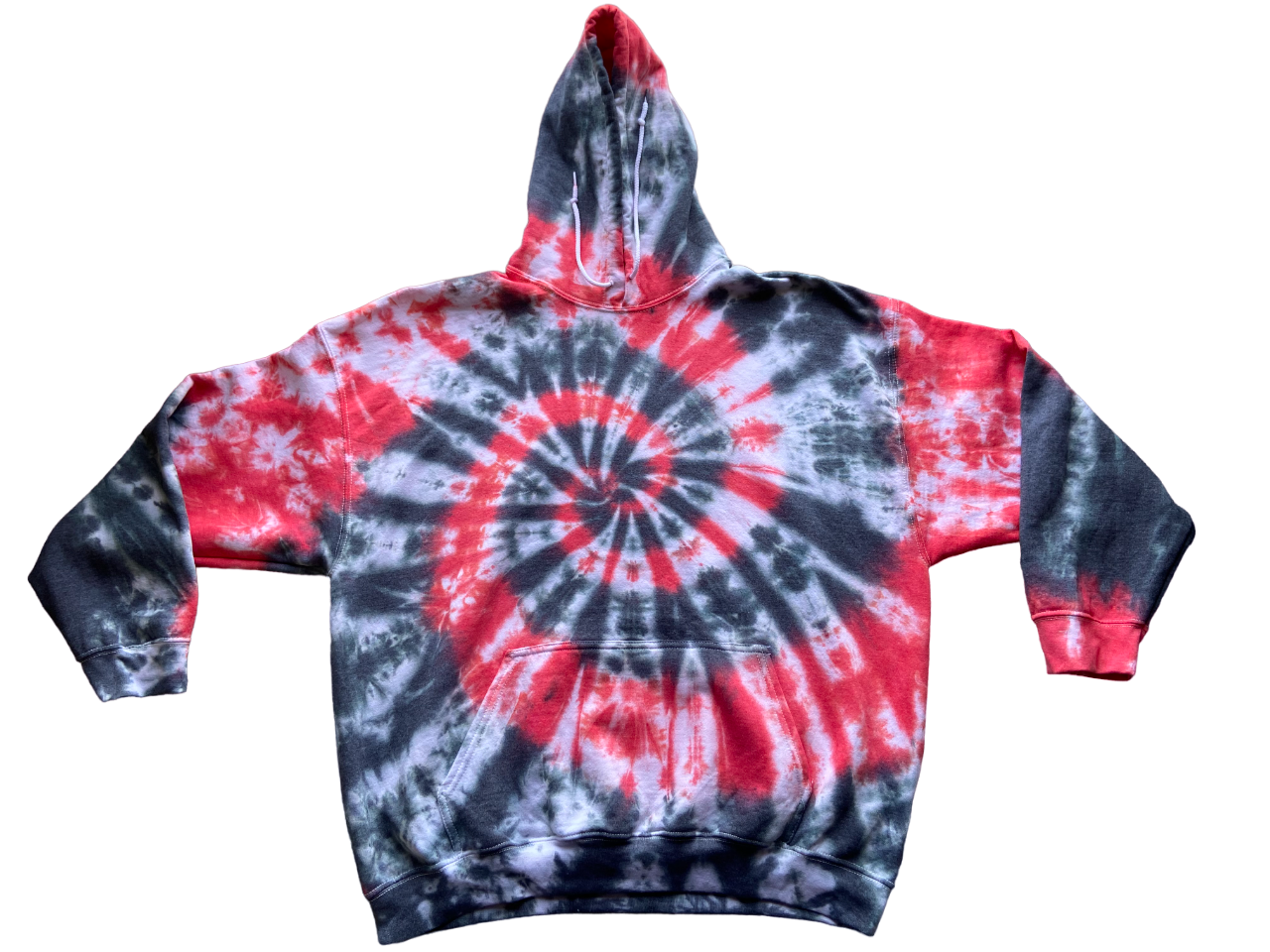 Red and Black Spiral Tie Dye Hooded Sweatshirt