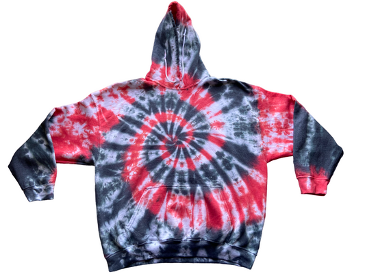 Red and Black Spiral Tie Dye Hoodie, Adult, Youth, Unisex, XS, S, M, L, XL, 2XL, 3XL, 4XL, 5XL, Dyed in the UK, Gift