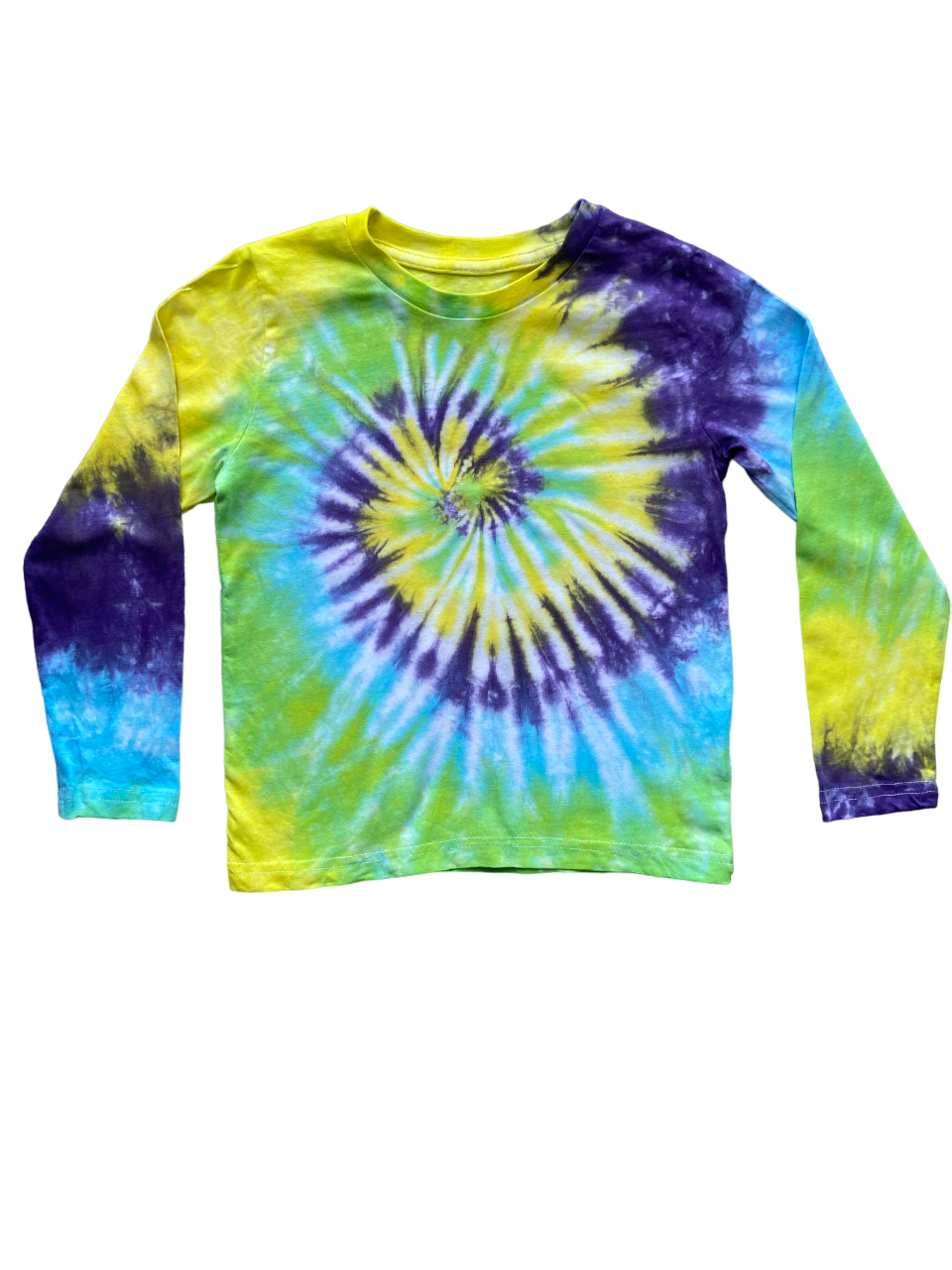 Blue, Green, Yellow and Purple Spiral Tie Dye T-Shirt, Adult, Youth, Unisex, XS, S, M, L, XL, 2XL, 3XL, 4XL, 5XL, Dyed in the UK, Gift