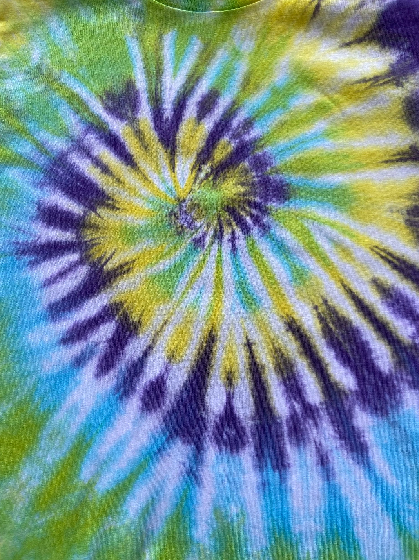 Blue, Green, Yellow and Purple Spiral Tie Dye T-Shirt, Adult, Youth, Unisex, XS, S, M, L, XL, 2XL, 3XL, 4XL, 5XL, Dyed in the UK, Gift