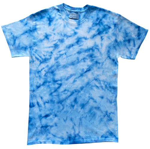 Baby Blue Ice Scrunch tie dye T-shirt in soft sky blue and white tones, individually hand dyed in the UK.