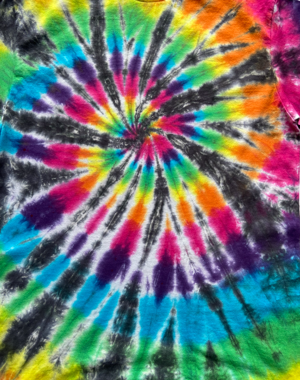 Classic Spiral with Black Tie Dye T-Shirt , Adult, Youth, Unisex, XS, S, M, L, XL, 2XL, 3XL, 4XL, 5XL, Dyed in the UK, Gift