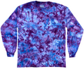 Lilac Ice Scrunch tie dye long sleeve T-shirt in purple and blue, individually hand dyed in the UK
