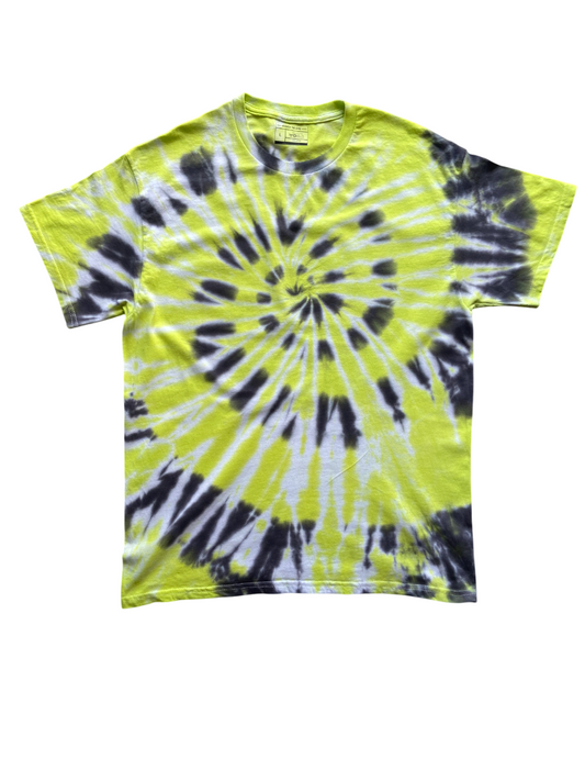 Black and Lime Spiral Tie Dye T-Shirt, Adult, Youth, Unisex, XS, S, M, L, XL, 2XL, 3XL, 4XL, 5XL, Dyed in the UK, Gift