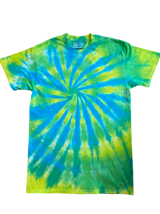 Lime, Yellow and Blue Spiral Tie Dye