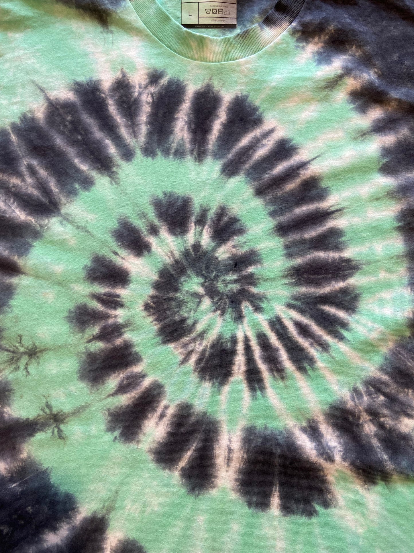 Light Green and Black Spiral Tie Dye T-Shirt, Adult, Youth, Unisex, XS, S, M, L, XL, 2XL, 3XL, 4XL, 5XL, Dyed in the UK, Gift
