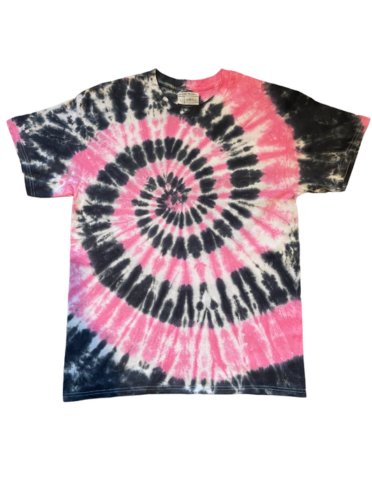 Black and Pink Spiral Tie Dye T-Shirt, Adult, Youth, Unisex, XS, S, M, L, XL, 2XL, 3XL, 4XL, 5XL, Dyed in the UK, Gift