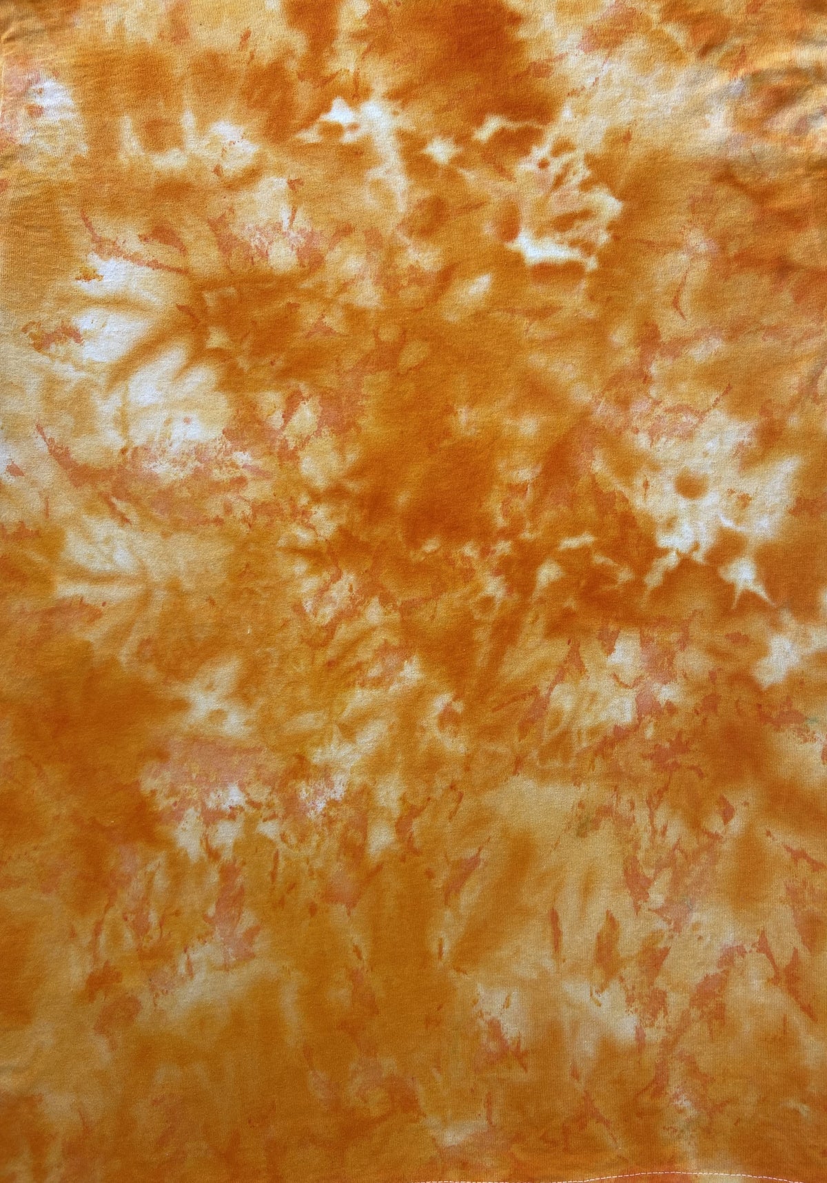 Close-up of the Deep Yellow Ice Scrunch tie dye pattern in rich golden yellow and orange with lighter cream areas, showing the hand dyed fabric detail.