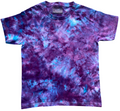 Purple and blue tie-dye t-shirt on a white background