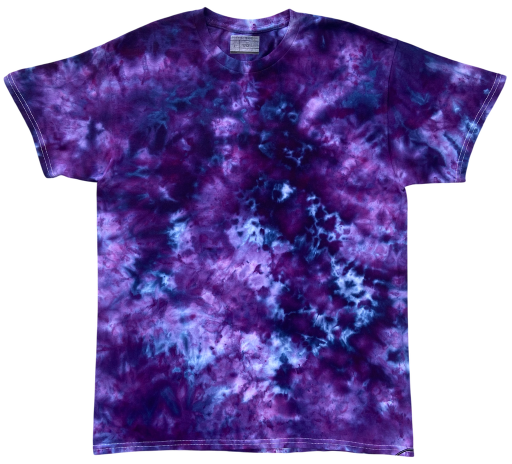 Power Berry Ice Scrunch tie dye T-shirt in deep purple, berry and blue tones, individually hand dyed in the UK.